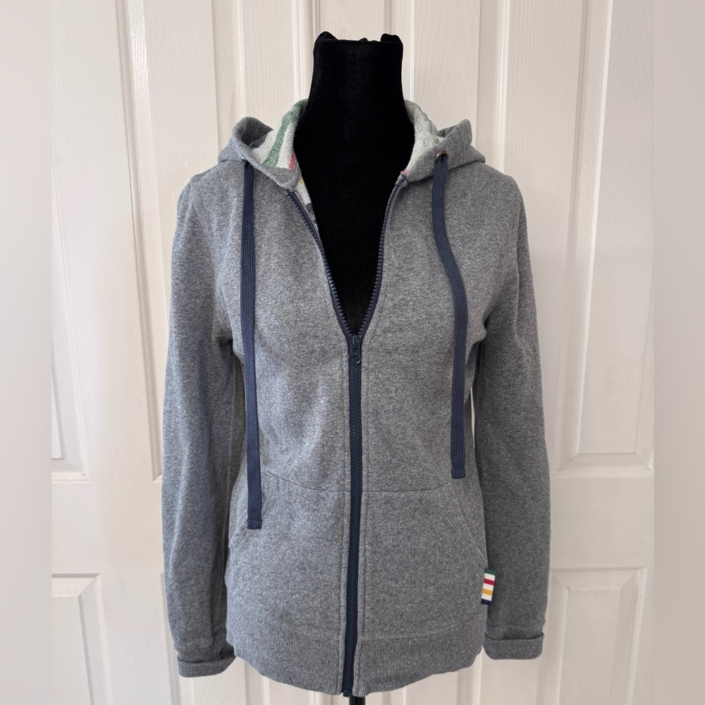 Hudsons Bay Full Zip Jacket Hoodie Sz S French Terry Retro Striped Gray Womens - Picture 4 of 15